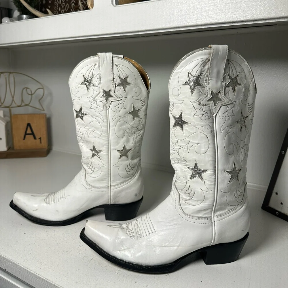 **SOLD**Idyllwind White Star Cowboy Boots Western Embroidered Cowgirl - Picture 1 of 9